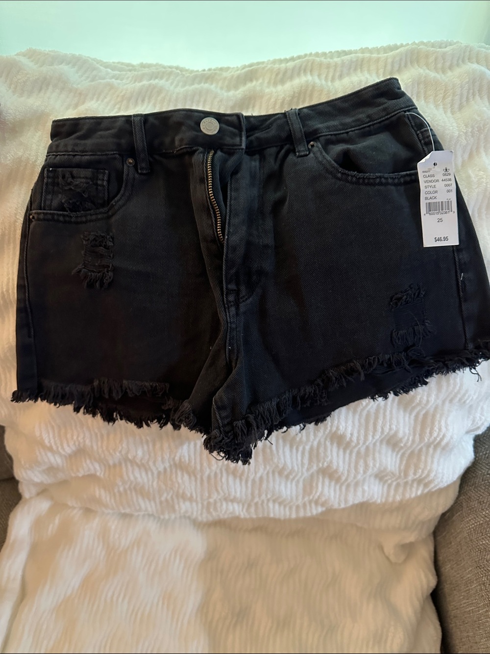 PacSun Black Distressed Frayed Denim Shorts